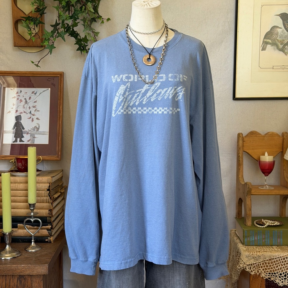 Blue World of Outlaws Graphic Long Sleeve T-Shirt Racing Gorpcore Vintage XXL